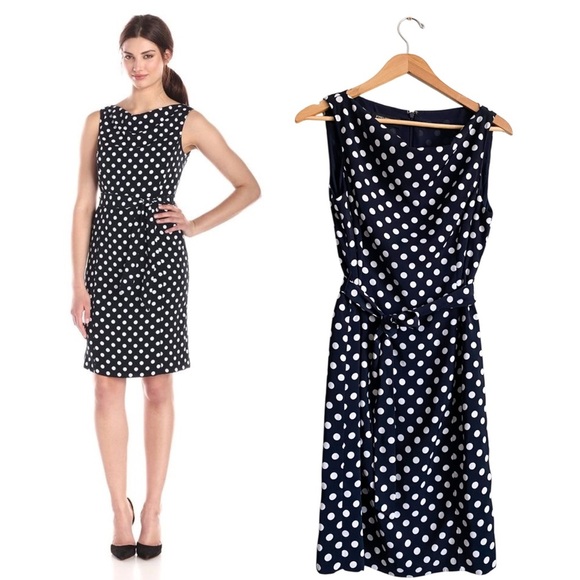 Jones New York Polka Dot Sleeveless Sheath Dress Navy Career Nautical Preppy 8 - Picture 1 of 11